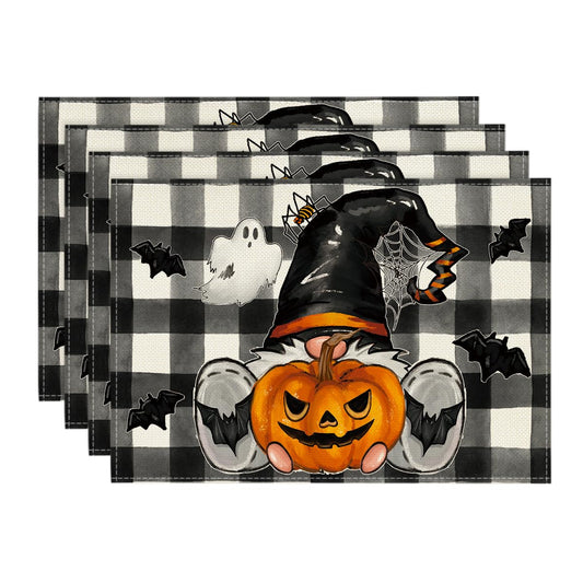 Artoid Mode Halloween Placemats – 4-Pack Black & Beige Table Mats, Durable Polyester, Wrinkle-Proof & Washable (13x18 in)