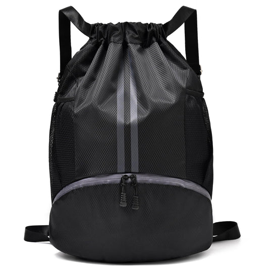 LOKAPEGY Waterproof Drawstring Gym Backpack – Lightweight Sports Cinch Bag with Shoe Compartment (Black)