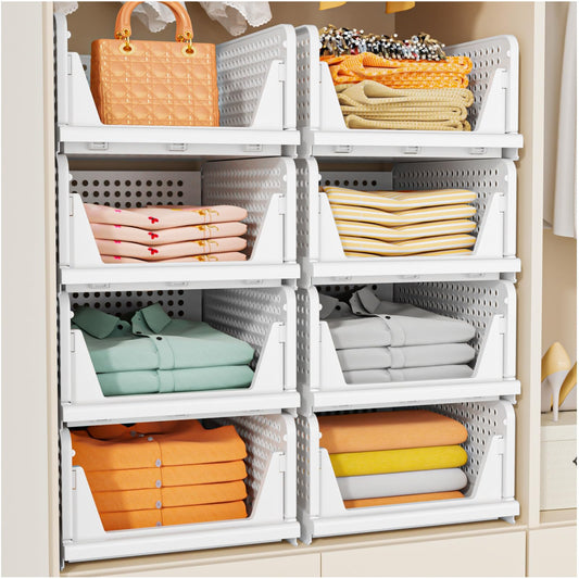 Stackable Closet Storage Baskets (5-Pack) – Foldable Space-Saving Organizer Bins for Wardrobe, Bathroom & Laundry