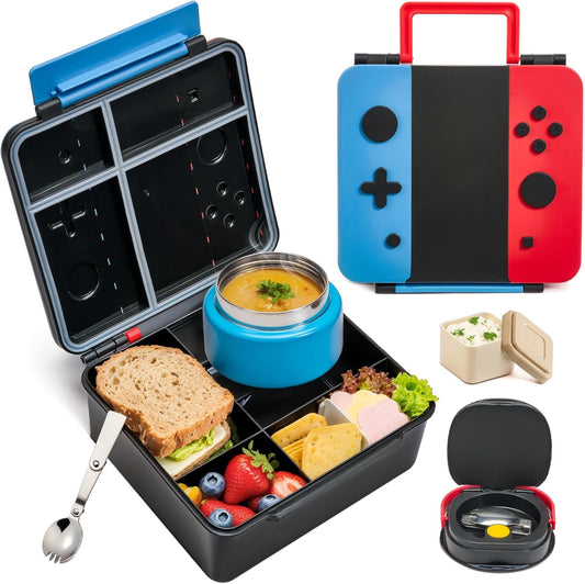 Blue-Red Game Bento Set with 9 oz Insulated Food Jar