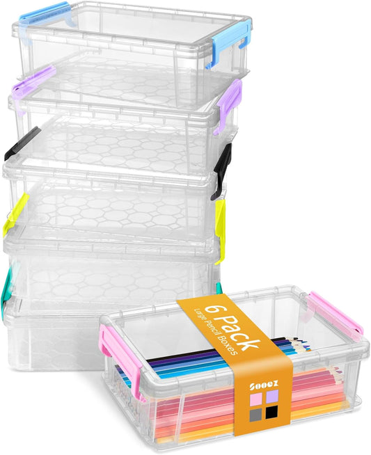 6 Extra-Large Clear Stackable Pencil Boxes