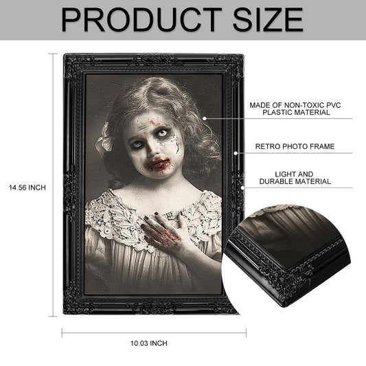3D Lenticular Haunted Portrait Set 👻 – 3-Pack Changing Face Halloween Wall Frames (Style A, Black PVC)