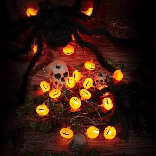 Pumpkin String Lights – 10FT 20 LED Battery Operated Halloween Lights (Steady & Flash Modes, Waterproof)