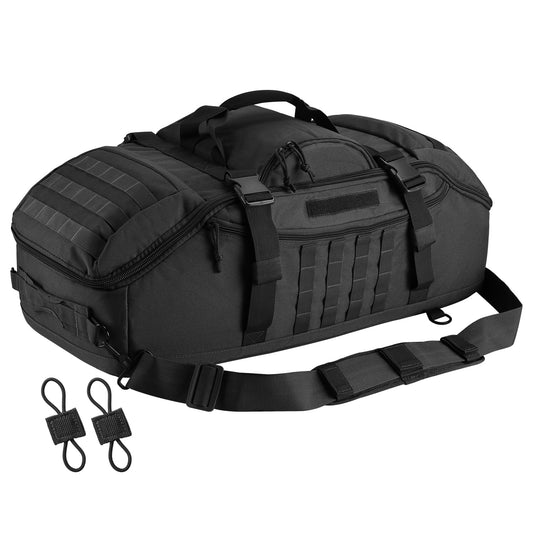 HANNIBAL Tactical 65L 3-in-1 Duffle Backpack – MOLLE Military-Style Gym & Travel Bag (Black)