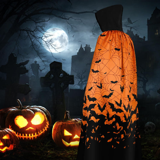 Spider Web Hooded Cape – Black Halloween Cloak for Adults with Oversized Hood & Adjustable Tie