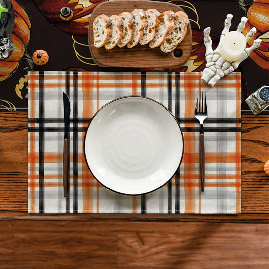 Halloween Placemats Set of 4 – Orange & Black 100% Polyester Table Mats by Artoid Mode (18x12”)