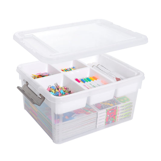 Citylife 17-Qt Plastic Storage Box with Removable Trays – Clear Craft & Tool Organizer for Beads, Sewing & Art Supplies (White)