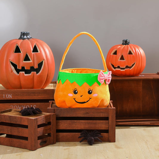 Plush Pumpkin Halloween Trick or Treat Bucket – Soft Reusable Candy Bag for Kids & Toddlers