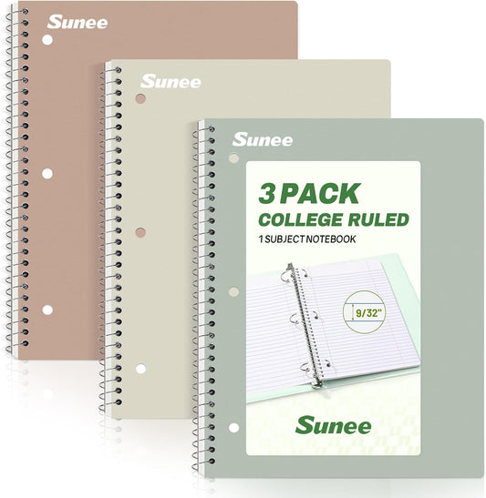 3-Pack Aesthetic College Ruled Spiral Notebooks