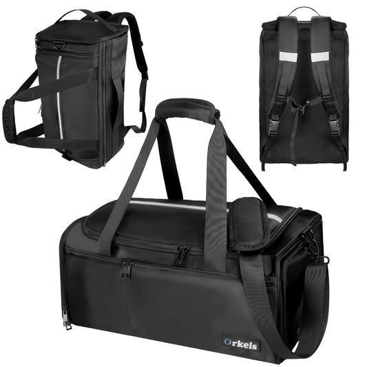 ORKELS 29L 3-in-1 Gym Bag Backpack – Waterproof Sports Duffle with Shoe & Wet Pocket for Travel and Fitness (Black)