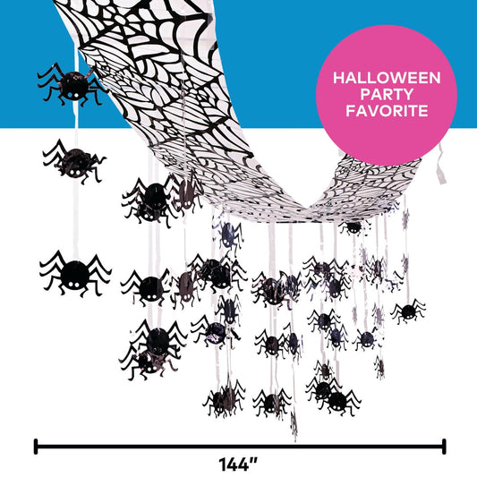 Black Hanging Spider Ceiling Decoration – 12ft Halloween Party Garland for Haunted Houses, Classrooms & Homes