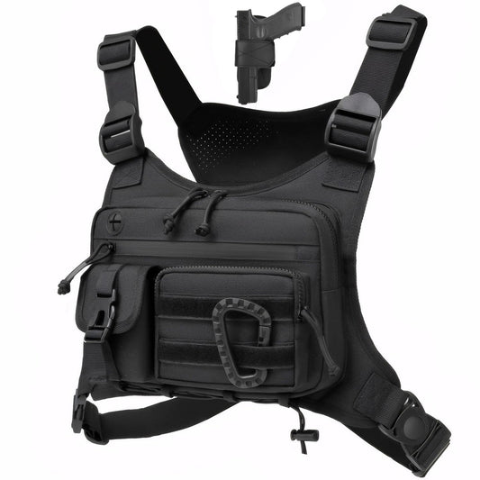 MUSERISE Tactical Chest Bag Vest – Lightweight EDC Chest Pack for Running, Cycling & Outdoor Workouts (Black)