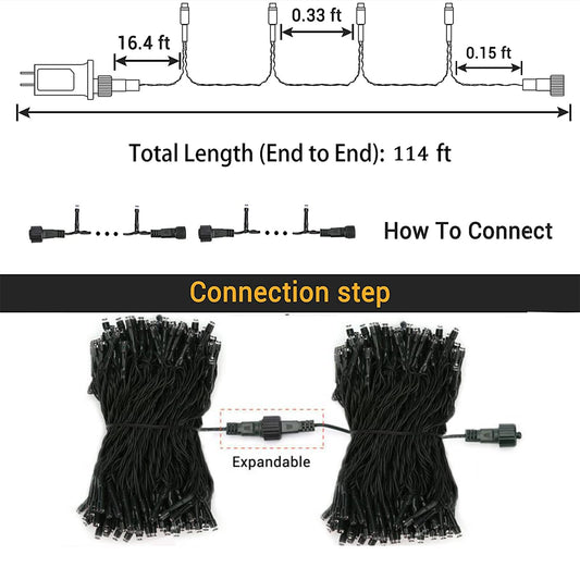 114Ft Orange & Purple Halloween String Lights – 300 LEDs, 8 Modes, Timer & Memory, Indoor/Outdoor Décor