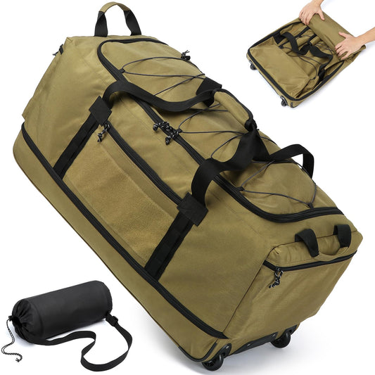 Laripwit Extra-Large Expandable Rolling Duffle Bag 130L–170L, Collapsible Heavy-Duty Travel Duffel with Wheels (Brown)