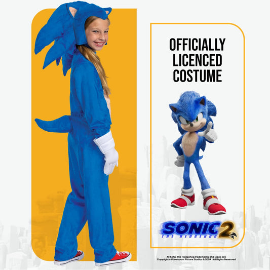 Kids Deluxe Sonic the Hedgehog Costume – Jumpsuit with Headpiece, Gloves & Tail for Halloween or Cosplay