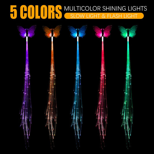 15-Pack Multicolor LED Hair Extension Clips – Fiber Optic Light-Up Braids with Heart & Butterfly Clips for Parties & Festivals