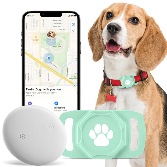 Smart Pet Tracker Compatible with Apple Find My, Waterproof GPS Tag for Cats & Dogs, No Subscription Required, Lightweight Silicone Holder