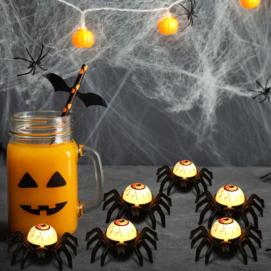 Halloween Spider Eyeball LED Tea Light Candles – 6PCS Battery-Operated Flameless Lights with Timer (Spooky Décor)