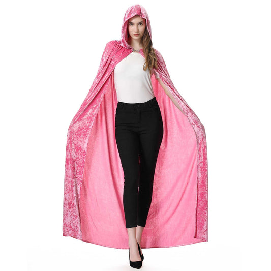 Princess Pink Velvet Hooded Cape – Full-Length Soft Cloak for Halloween, Cosplay & Renaissance Events 🎀✨