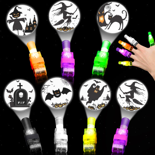 Halloween LED Finger Lights – 36 Pcs Glow-in-the-Dark Finger Projectors for Kids (6 Colors & Designs)