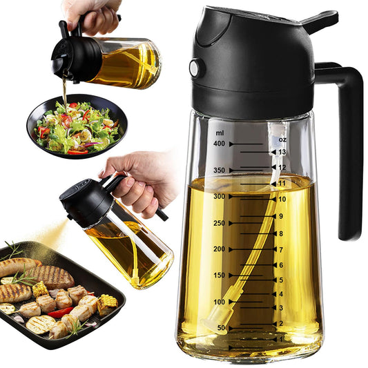 2-in-1 Olive Oil Sprayer & Pour Dispenser – BPA-Free Glass Bottle with Precision Control