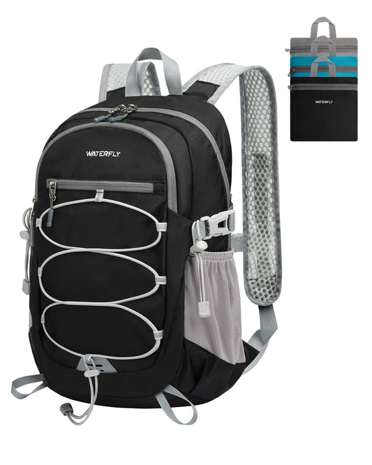 Waterfly 15L Ultra-Light Foldable Travel Backpack – Mini Packable Daypack with Breathable Straps, Black