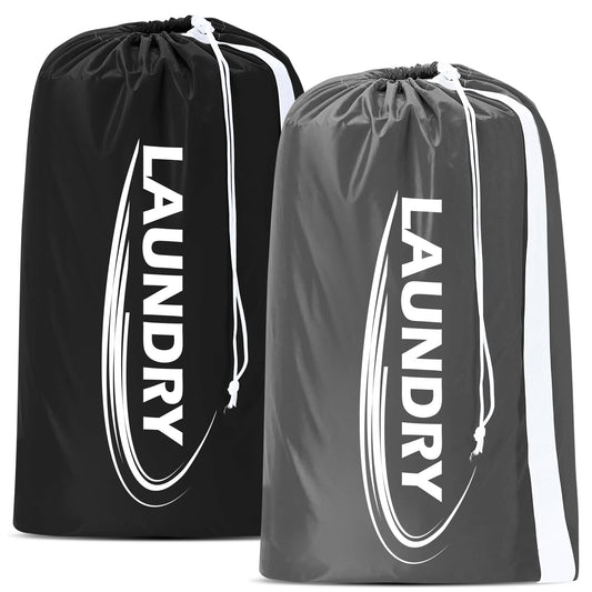 Extra Large Laundry Bag with Shoulder Strap – Heavy Duty Drawstring Clothes Storage Bag (Black & Grey)