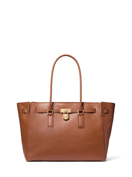 Michael Kors Hamilton Large Tote Bag – Pebbled Leather Carryall with Padlock Charm (Luggage)
