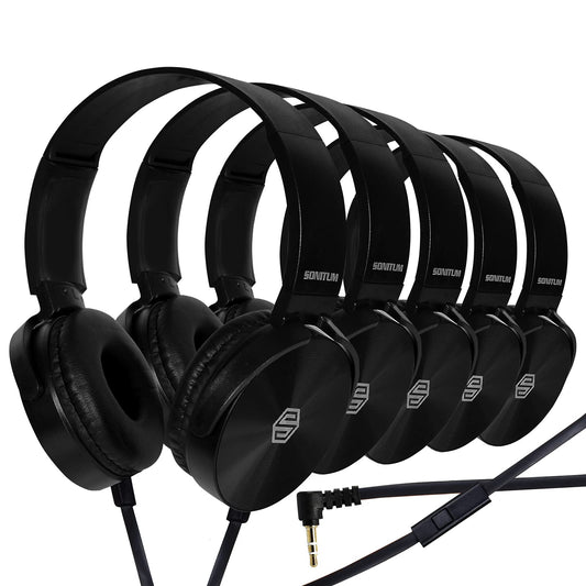 Sonitum Classroom Headphones Bulk 10-Pack – On-Ear Student Headsets with Mic for School