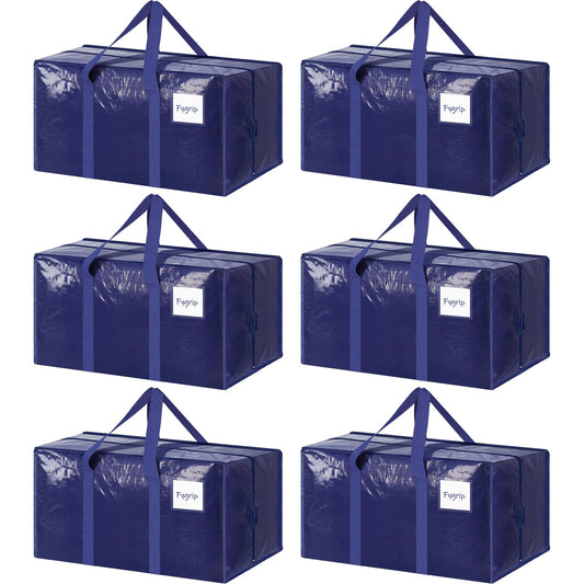 Extra Heavy-Duty Large Moving Bags (6-Pack) – 23+ Gallon Storage Totes with Strong Zippers & Comfortable Handles, Dark Blue