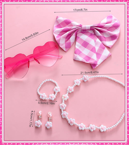 Charm Girl Princess Costume with Sweet Plaid Dress & Accessories – Movie Star Dress-Up Outfit for Kids (5 Sizes)