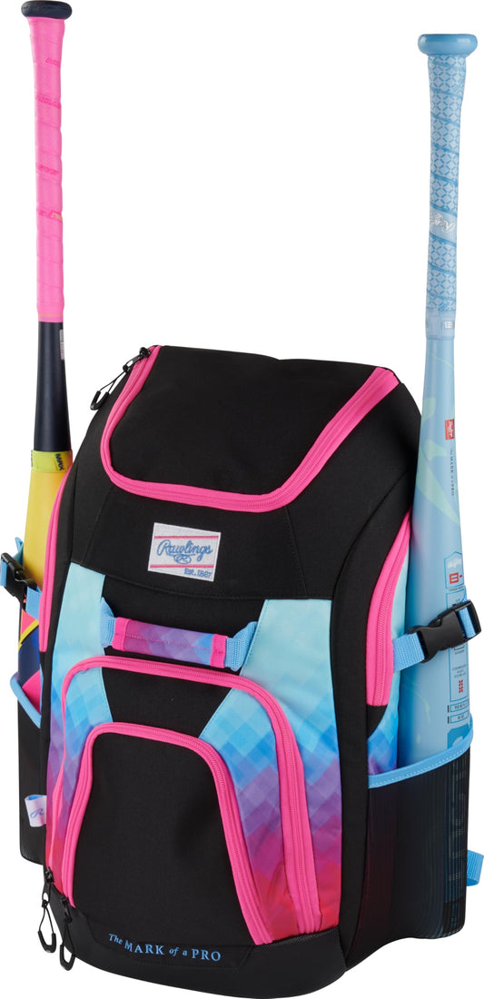 Rawlings Franchise 2.0 Baseball Player Backpack – Game Day Gear Bag with Glove Shelf & Bat Storage (Miami)