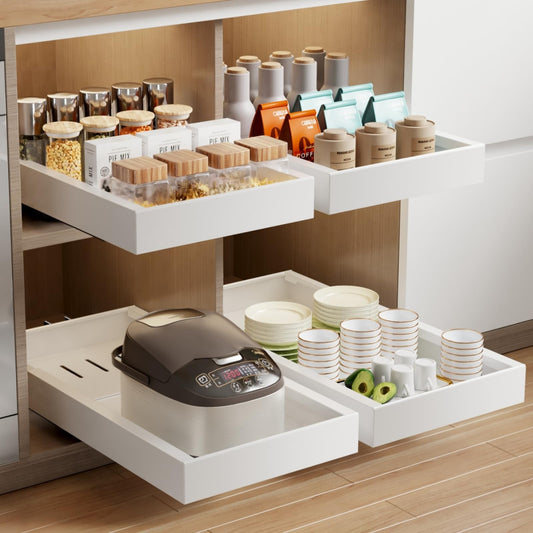 Mustorn 2-Pack Adhesive Pull-Out Cabinet Drawers – Heavy-Duty Slide-Out Storage Shelves