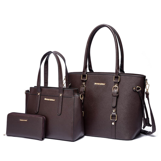 Montana West 3PCS Purse Set for Women – Tote Bag, Shoulder Satchel & Wallet PU Leather Handbag Set (Coffee)