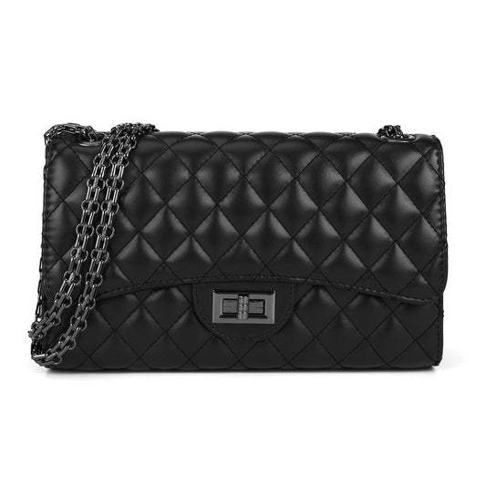 GLADDON Quilted Crossbody Purse for Women – Trendy Chain Shoulder & Underarm Designer Bag (Black)