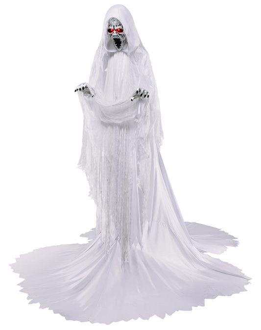 Emmeline Animatronic – Life-Size Lunging Scarecrow with Red LED Eyes & Screaming Sound Effects for Haunted Halloween Displays (Red)