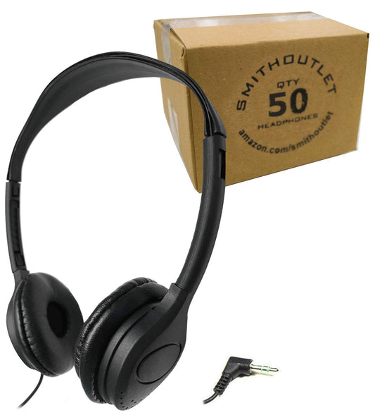 SmithOutlet Classroom Headphones Bulk 50-Pack – On-Ear Wired Headsets for School & Chromebook