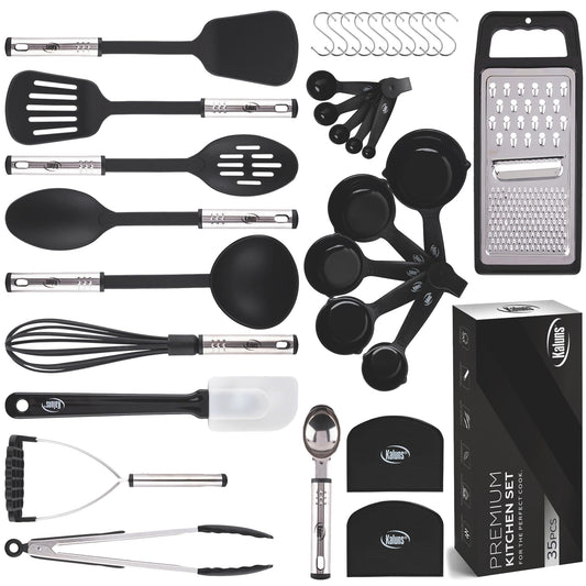 35-Piece Nylon & Stainless Steel Kitchen Utensil Set with Hanging Hooks
