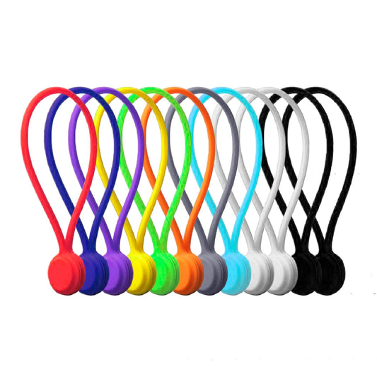 Magnetic Cable Organizer with Reusable Silicone Ties – Travel Cord Management Holder for Smart Devices Multicolor