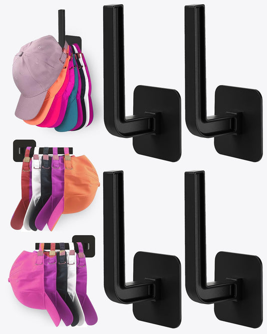 Wall-Mounted Hat Organizer (4-Pack) – Strong Adhesive Acrylic Hooks for Baseball Caps & Accessories