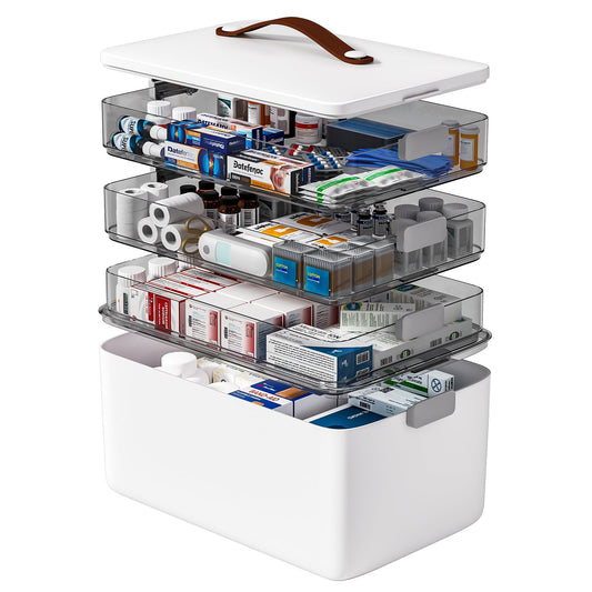 3-Tier Medicine Organizer Storage Box with Handle – Large Capacity, Hygienic Design (White)