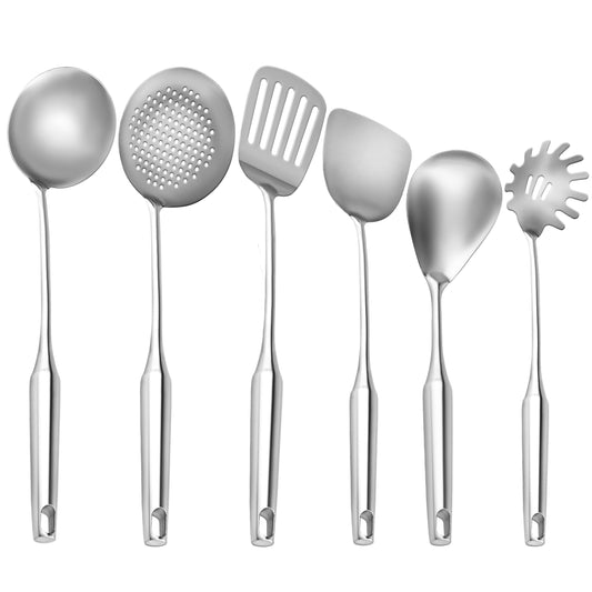 6-Piece Premium Stainless Steel Cooking Utensil Set with Ergonomic Handles – Silver