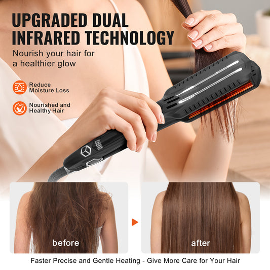 VEVOR Hair Straightener ✨ Titanium Flat Iron with Infrared Heat, 19 Temp Levels & LCD Display – Salon & Travel