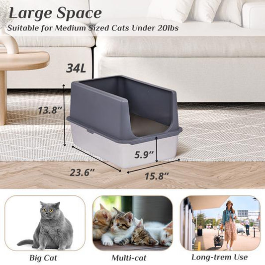 Stainless Steel Cat Litter Box – Durable Pet Toilet with Shovel & Anti-Slip Pad for Easy Cleaning