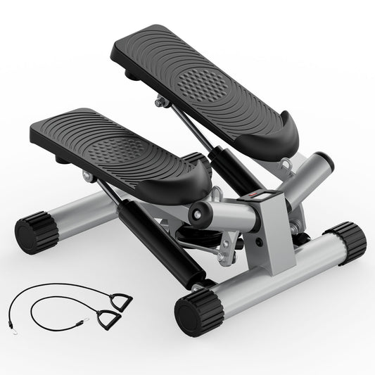 Mini Stepper with Resistance Bands - Compact Stair Stepper Machine with LCD Monitor for Full Body Workout