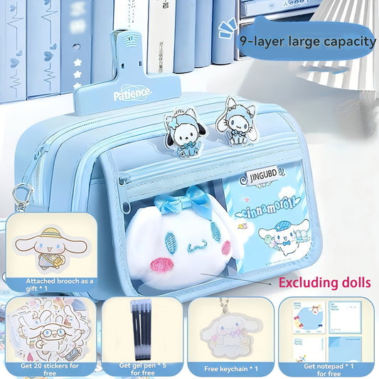 Sanrio Transparent Organizer Pencil Case – Large-Capacity Pastel Blue Storage for School, Office & Daily Essentials 🎀📦