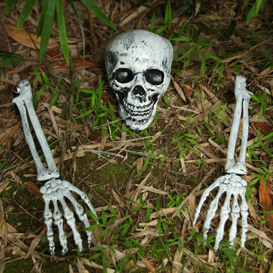Realistic Skeleton Graveyard Set – Skull, Arms, Spider Web & Stakes for Outdoor Halloween Yard Decor
