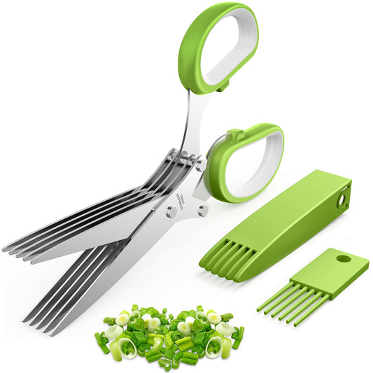 5-Blade Herb Scissors with Cleaning Comb & Cover – Stainless Steel Kitchen Shears