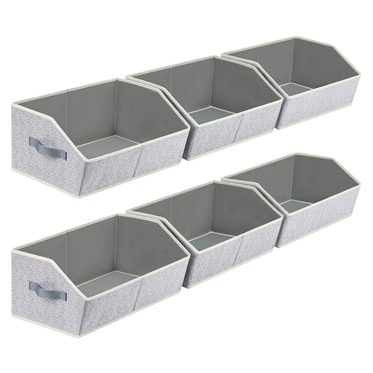 Homsorout Closet Organizer Bins (6-Pack) – Trapezoid Fabric Storage Cubes with Handles, Collapsible Shelf Organizers (Light Gray / Blended)