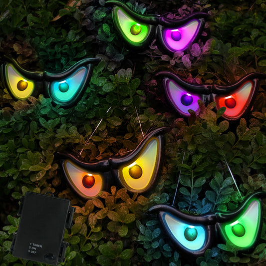 Flashing RGB Halloween Eyes Lights – 5 Pairs Color-Changing Spooky Eye Decorations (8ft, Battery Operated, Timer Function)